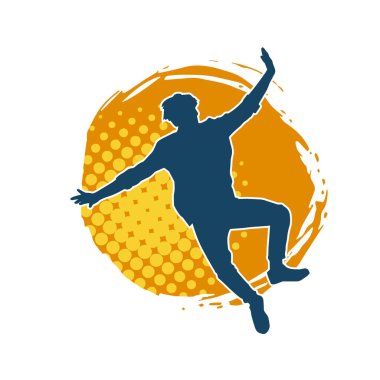 Hareket halindeki bir erkek dansçının silueti. Dans eden zayıf bir adamın silueti..