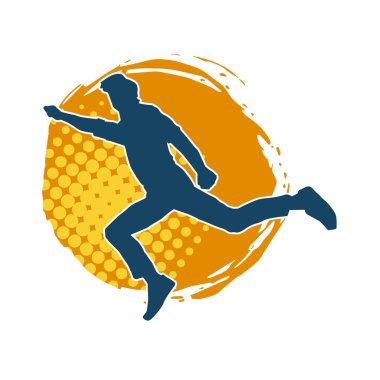 Hareket halindeki bir erkek dansçının silueti. Dans eden zayıf bir adamın silueti..