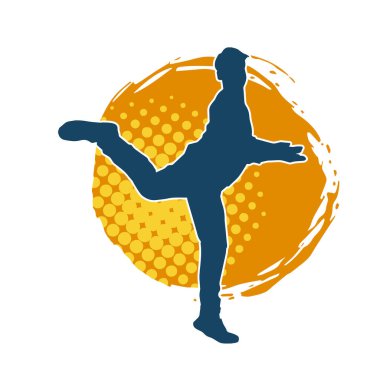 Hareket halindeki bir erkek dansçının silueti. Dans eden zayıf bir adamın silueti..