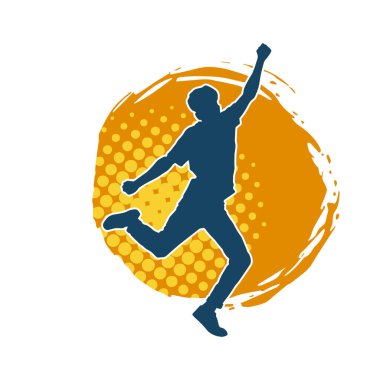 Hareket halindeki bir erkek dansçının silueti. Dans eden zayıf bir adamın silueti..