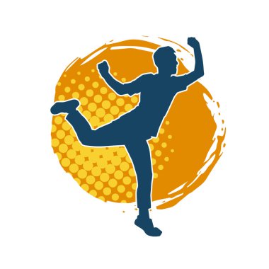 Hareket halindeki bir erkek dansçının silueti. Dans eden zayıf bir adamın silueti..