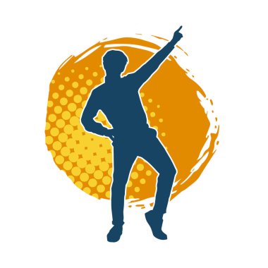 Hareket halindeki bir erkek dansçının silueti. Dans eden zayıf bir adamın silueti..