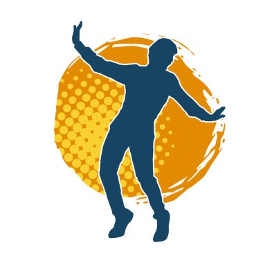 Hareket halindeki bir erkek dansçının silueti. Dans eden zayıf bir adamın silueti..