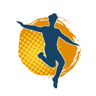 Hareket halindeki bir erkek dansçının silueti. Dans eden zayıf bir adamın silueti..