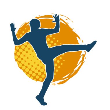 Hareket halindeki bir erkek dansçının silueti. Dans eden zayıf bir adamın silueti..