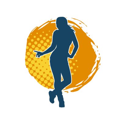 Hareketli bir kadın dansçının silueti. Dans eden zayıf bir kadının silueti..