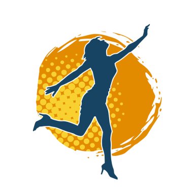 Hareketli bir kadın dansçının silueti. Dans eden zayıf bir kadının silueti..