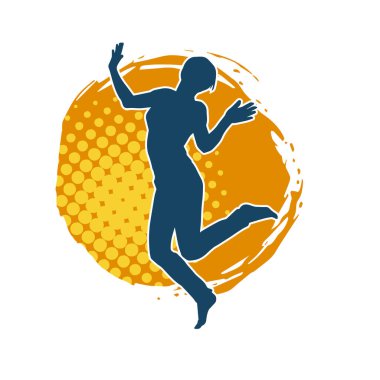 Hareketli bir kadın dansçının silueti. Dans eden zayıf bir kadının silueti..