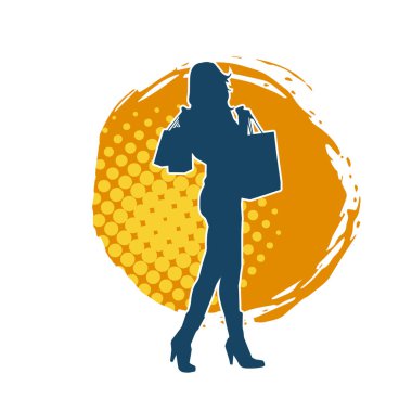 Sıska genç bir kadının silüeti alışveriş torbaları taşıyor..