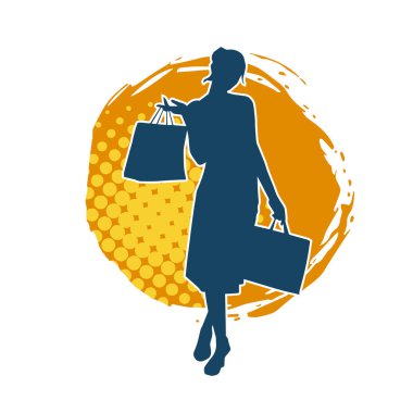 Sıska genç bir kadının silüeti alışveriş torbaları taşıyor..