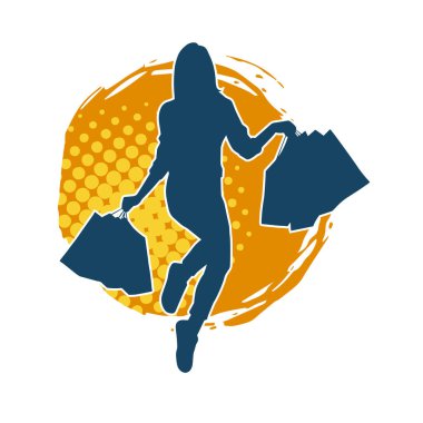 Sıska genç bir kadının silüeti alışveriş torbaları taşıyor..