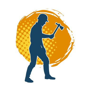 Hareket halindeki bir işçinin silueti, baltasını kullanarak poz verir..