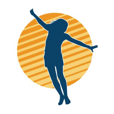 Hareketli bir kadın dansçının silueti. Dans eden zayıf bir kadının silueti..