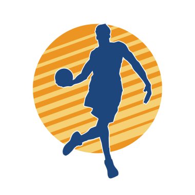 Basket oyuncusunun silueti hareket halinde. Bir erkek basket topu atleti silueti..