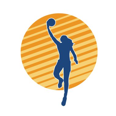 Basket oyuncusunun silueti hareket halinde. Kadın bir basket atleti silueti..