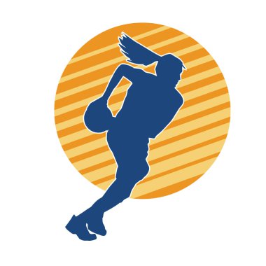 Basket oyuncusunun silueti hareket halinde. Kadın bir basket atleti silueti..