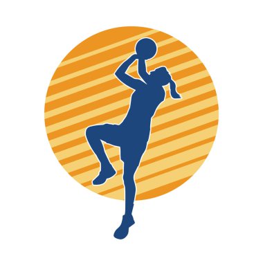 Basket oyuncusunun silueti hareket halinde. Kadın bir basket atleti silueti..