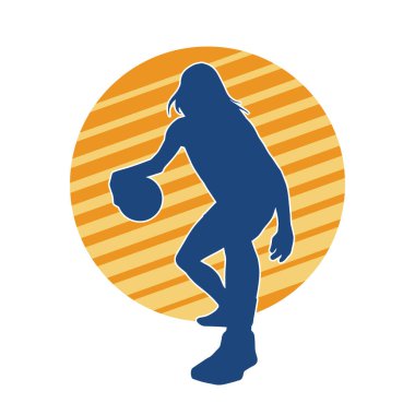 Basket oyuncusunun silueti hareket halinde. Kadın bir basket atleti silueti..