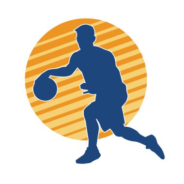 Basket oyuncusunun silueti hareket halinde. Bir erkek basket topu atleti silueti..