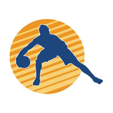 Basket oyuncusunun silueti hareket halinde. Bir erkek basket topu atleti silueti..