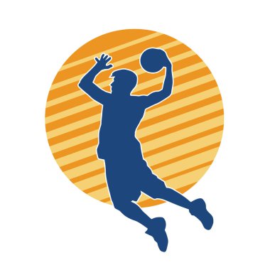Basket oyuncusunun silueti hareket halinde. Bir erkek basket topu atleti silueti..