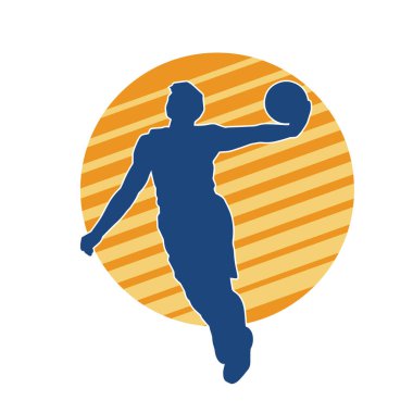 Basket oyuncusunun silueti hareket halinde. Bir erkek basket topu atleti silueti..