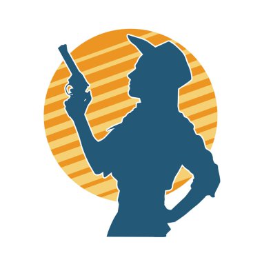 Kovboy kostümü giymiş bir kadın modelin silueti. Silah taşıyan bir kovboy kız silueti..