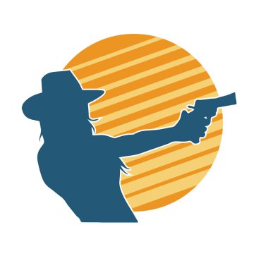 Kovboy kostümü giymiş bir kadın modelin silueti. Silah taşıyan bir kovboy kız silueti..