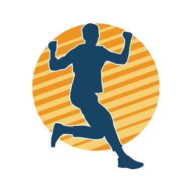 Hareket halindeki bir erkek dansçının silueti. Dans eden zayıf bir adamın silueti..