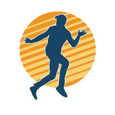 Hareket halindeki bir erkek dansçının silueti. Dans eden zayıf bir adamın silueti..