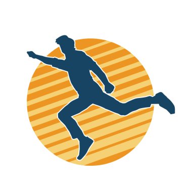 Hareket halindeki bir erkek dansçının silueti. Dans eden zayıf bir adamın silueti..