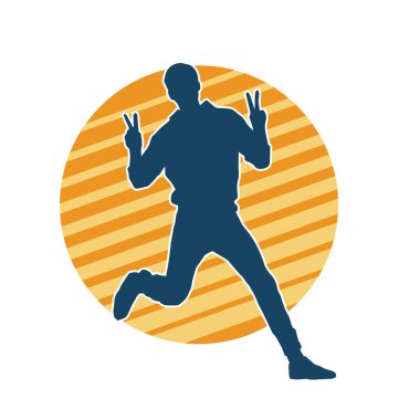 Hareket halindeki bir erkek dansçının silueti. Dans eden zayıf bir adamın silueti..