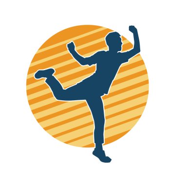 Hareket halindeki bir erkek dansçının silueti. Dans eden zayıf bir adamın silueti..