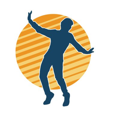 Hareket halindeki bir erkek dansçının silueti. Dans eden zayıf bir adamın silueti..