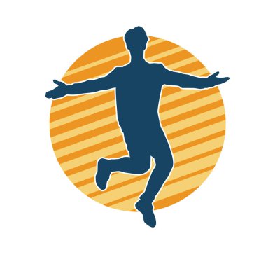 Hareket halindeki bir erkek dansçının silueti. Dans eden zayıf bir adamın silueti..