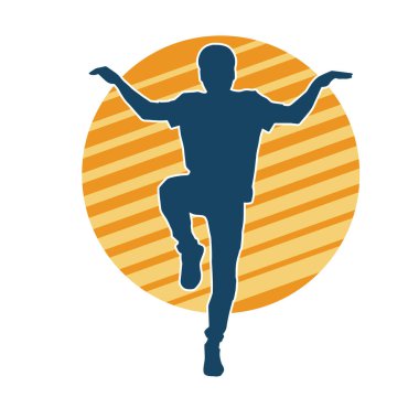 Hareket halindeki bir erkek dansçının silueti. Dans eden zayıf bir adamın silueti..