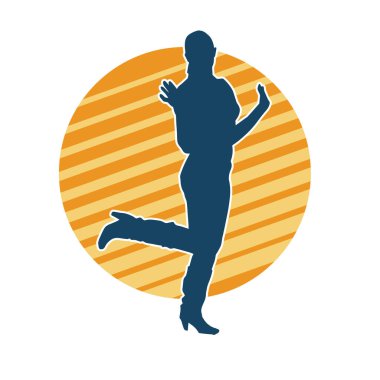 Hareketli bir kadın dansçının silueti. Dans eden zayıf bir kadının silueti..