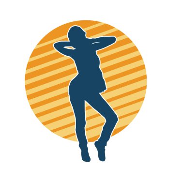 Hareketli bir kadın dansçının silueti. Dans eden zayıf bir kadının silueti..