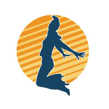 Hareketli bir kadın dansçının silueti. Dans eden zayıf bir kadının silueti..