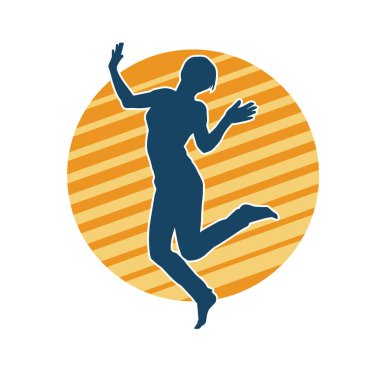 Hareketli bir kadın dansçının silueti. Dans eden zayıf bir kadının silueti..