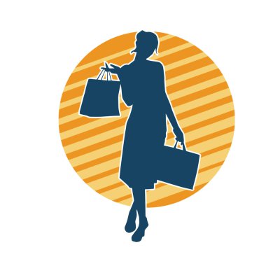 Sıska genç bir kadının silüeti alışveriş torbaları taşıyor..