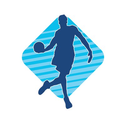 Basket oyuncusunun silueti hareket halinde. Bir erkek basket topu atleti silueti..