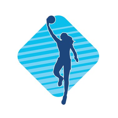 Basket oyuncusunun silueti hareket halinde. Kadın bir basket atleti silueti..
