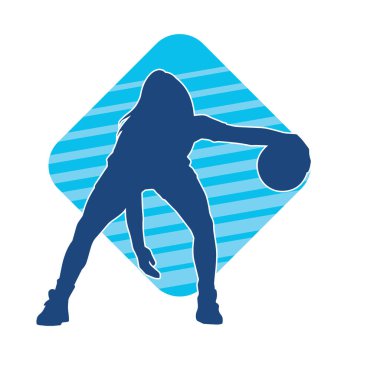 Basket oyuncusunun silueti hareket halinde. Kadın bir basket atleti silueti..