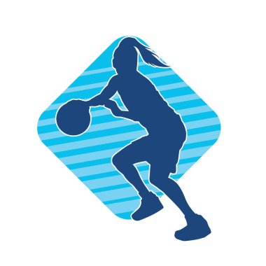 Basket oyuncusunun silueti hareket halinde. Kadın bir basket atleti silueti..