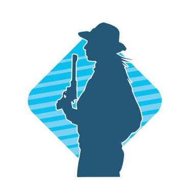 Kovboy kostümü giymiş bir kadın modelin silueti. Silah taşıyan bir kovboy kız silueti..