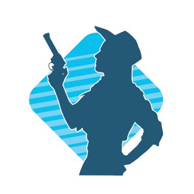 Kovboy kostümü giymiş bir kadın modelin silueti. Silah taşıyan bir kovboy kız silueti..