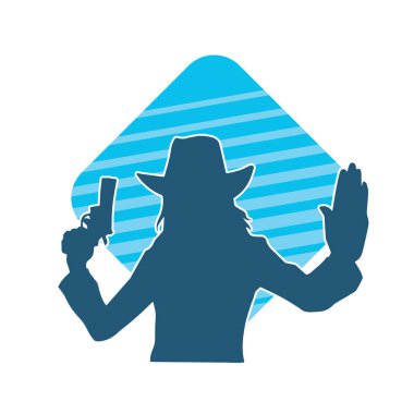 Kovboy kostümü giymiş bir kadın modelin silueti. Silah taşıyan bir kovboy kız silueti..