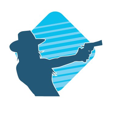 Kovboy kostümü giymiş bir kadın modelin silueti. Silah taşıyan bir kovboy kız silueti..