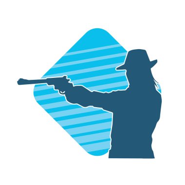 Kovboy kostümü giymiş bir kadın modelin silueti. Silah taşıyan bir kovboy kız silueti..